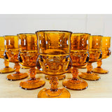 Vintage 1960s Amber Thumbprint Glass Water Stems, Set of 12