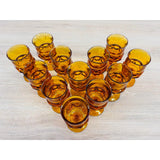 Vintage 1960s Amber Thumbprint Glass Water Stems, Set of 12