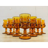 Vintage 1960s Amber Thumbprint Glass Water Stems, Set of 12