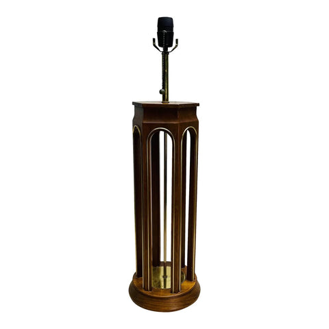 Vintage 1960s Arched Walnut Wood Table Lamp