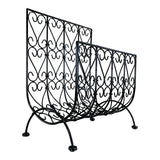 Vintage 1960s Black Scroll Metal Magazine Rack