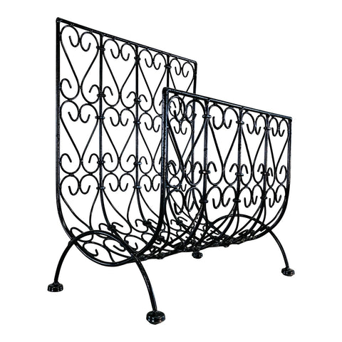 Vintage 1960s Black Scroll Metal Magazine Rack