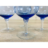 Vintage 1960s Blue Glass Brandy Snifters, Set of 4
