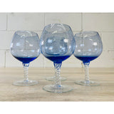 Vintage 1960s Blue Glass Brandy Snifters, Set of 4