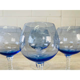 Vintage 1960s Blue Glass Brandy Snifters, Set of 4