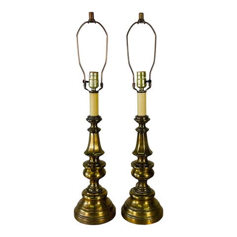 Vintage 1960s Brass Table Lamps, Pair