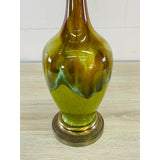 Vintage 1960s Brown & Green Drip Glaze Ceramic Table Lamp