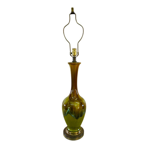 Vintage 1960s Brown & Green Drip Glaze Ceramic Table Lamp