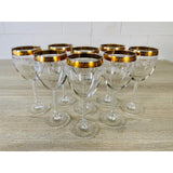 Vintage 1960s Floral Gold Rim & Twisted Stem Goblets, Set of 8