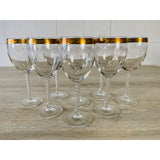 Vintage 1960s Floral Gold Rim & Twisted Stem Goblets, Set of 8