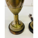 Vintage 1960s Frederick Cooper Brass & Mahogany Base Table Lamps, Pair