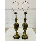 Vintage 1960s Frederick Cooper Brass & Mahogany Base Table Lamps, Pair