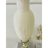 Vintage 1960s Frosted White Glass Table Lamps with Marble Bases, Pair