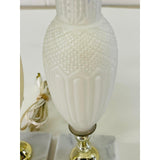 Vintage 1960s Frosted White Glass Table Lamps with Marble Bases, Pair