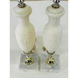 Vintage 1960s Frosted White Glass Table Lamps with Marble Bases, Pair