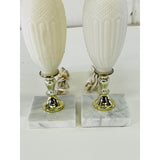 Vintage 1960s Frosted White Glass Table Lamps with Marble Bases, Pair
