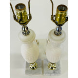 Vintage 1960s Frosted White Glass Table Lamps with Marble Bases, Pair