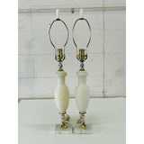 Vintage 1960s Frosted White Glass Table Lamps with Marble Bases, Pair