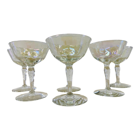 Vintage 1960s Iridescent Glass Coupes, Set of 6