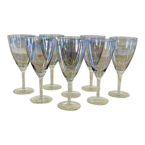 Vintage 1960s Iridescent Glass Water Stems, Set of 8