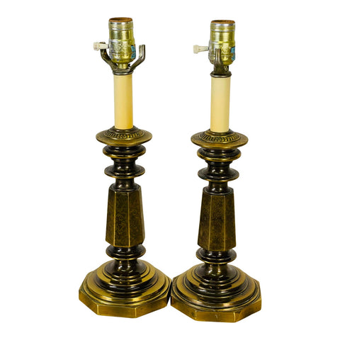 Vintage 1960s Small Brass Table Lamps, Pair