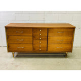 Vintage 1960s Walnut Wood 9 Drawer Low Dresser