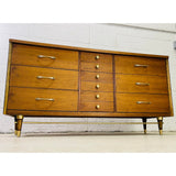 Vintage 1960s Walnut Wood 9 Drawer Low Dresser