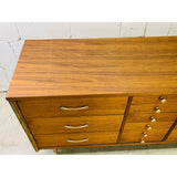Vintage 1960s Walnut Wood 9 Drawer Low Dresser