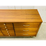 Vintage 1960s Walnut Wood 9 Drawer Low Dresser