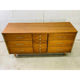 Vintage 1960s Walnut Wood 9 Drawer Low Dresser