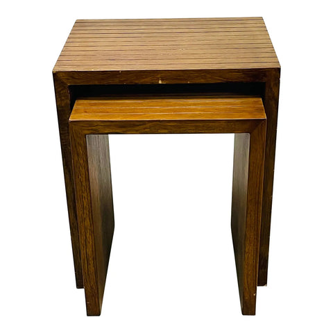 Vintage 1960s Walnut Wood Nesting Tables, Pair