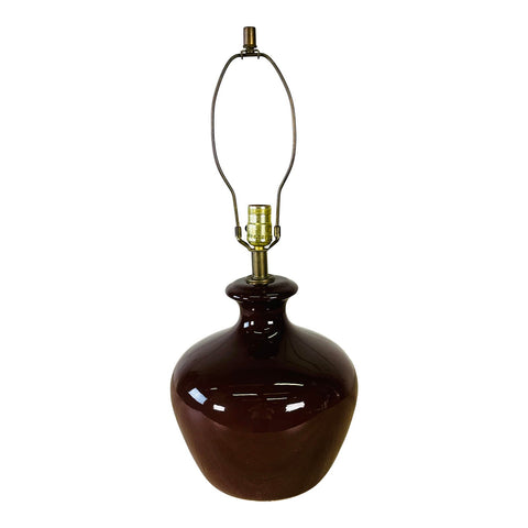 Vintage 1970s Brown Bulbous Ceramic Table Lamp