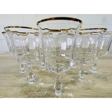 Vintage 1970s Gold Rim Glass Water Stems, Set of 8