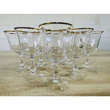 Vintage 1970s Gold Rim Glass Water Stems, Set of 8