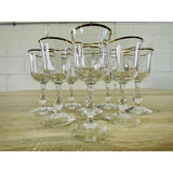 Vintage 1970s Gold Rim Glass Wine Stems, Set of 8