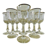 Vintage 1970s Gold Rim Glass Wine Stems, Set of 8