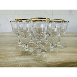 Vintage 1970s Gold Rim Glass Wine Stems, Set of 8