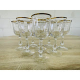 Vintage 1970s Gold Rim Glass Wine Stems, Set of 8