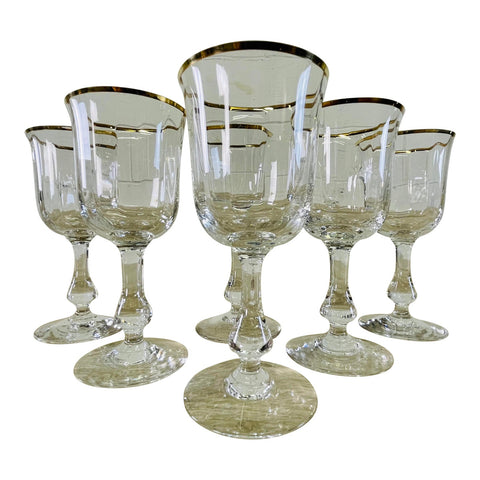 Vintage 1970s Gold Rim Wine Stems, Set of 6