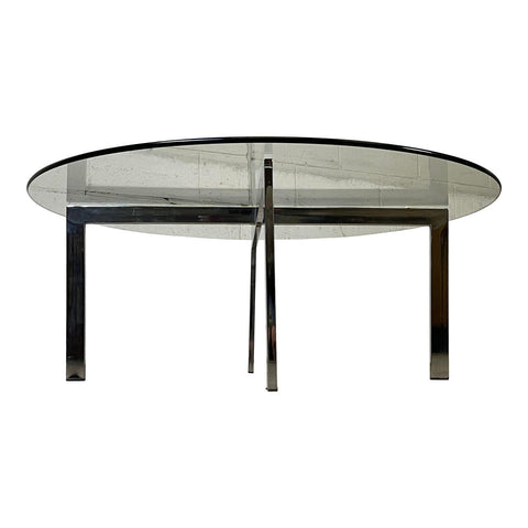 Vintage 1970s Italian Round Glass & Chrome Coffee Table