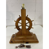Vintage 1970s Nautical Ships Wheel Wood Table Lamp