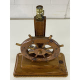 Vintage 1970s Nautical Ships Wheel Wood Table Lamp