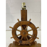 Vintage 1970s Nautical Ships Wheel Wood Table Lamp