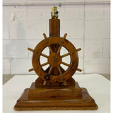 Vintage 1970s Nautical Ships Wheel Wood Table Lamp