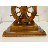 Vintage 1970s Nautical Ships Wheel Wood Table Lamp