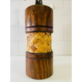 Vintage 1970s Pine & Rattan Table Lamp
