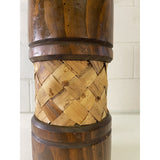 Vintage 1970s Pine & Rattan Table Lamp