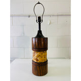 Vintage 1970s Pine & Rattan Table Lamp