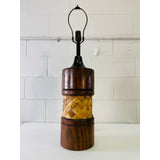 Vintage 1970s Pine & Rattan Table Lamp