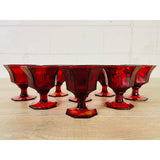 Vintage 1970s Red 8-Sided Glass Coupes, Set of 8